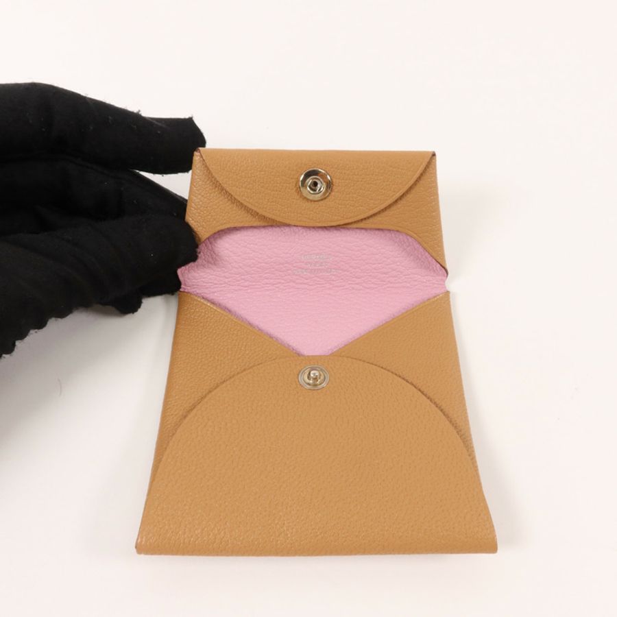HERMES Chevre皮革/Mysore皮革Bastia零錢包Quebracho/Mauve Sylvestre-4