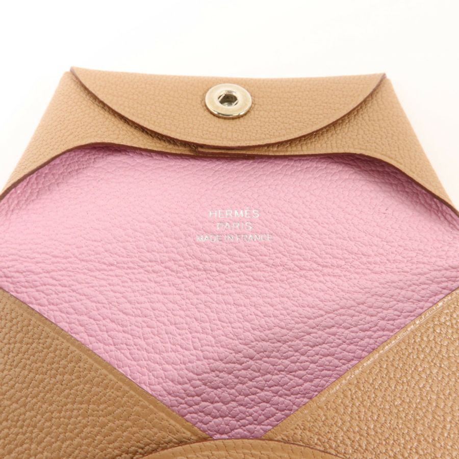 HERMES Chevre皮革/Mysore皮革Bastia零錢包Quebracho/Mauve Sylvestre-6