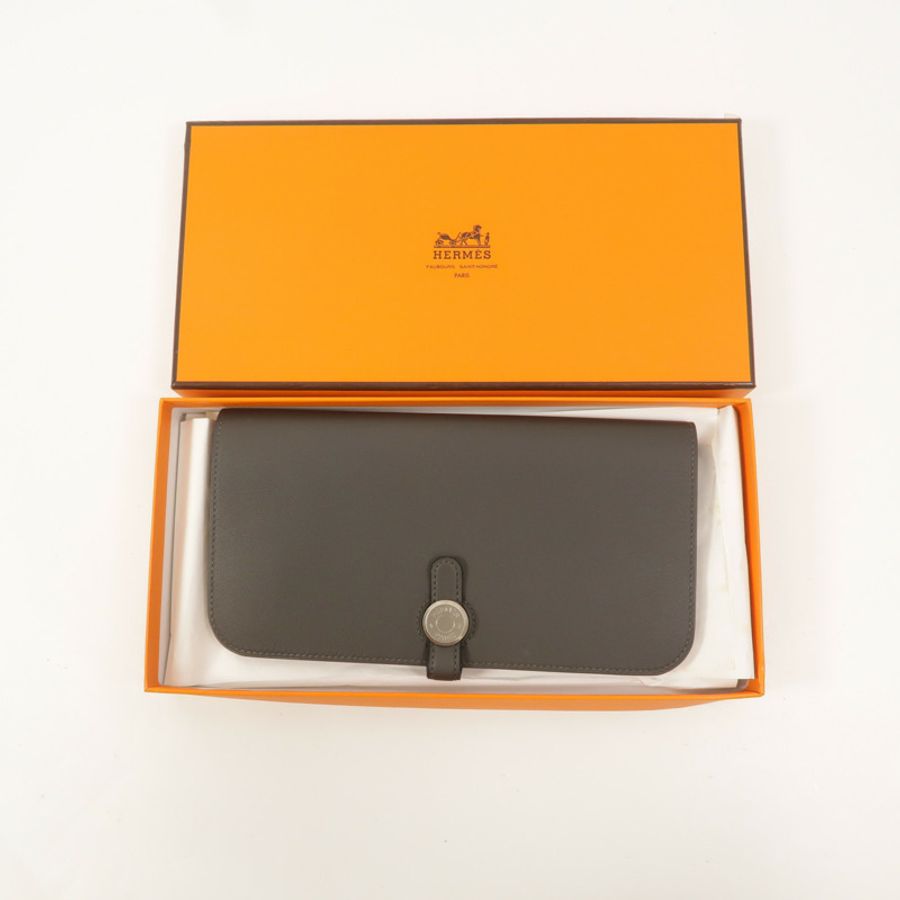 HERMES Swift皮革Dogon GM長錢包Ardoise-11