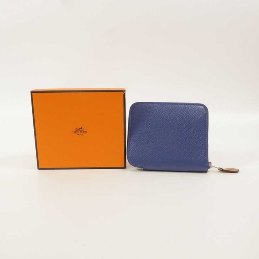 HERMES Epsom皮革Silk In Compact Wallet錢包Bleu Brighton-9