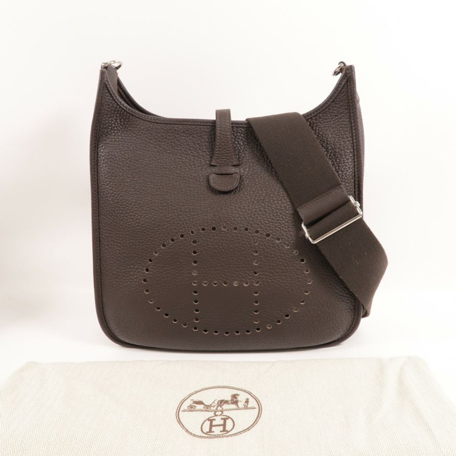 HERMES Clemence皮革Evelyne PM肩背袋Cacao-9