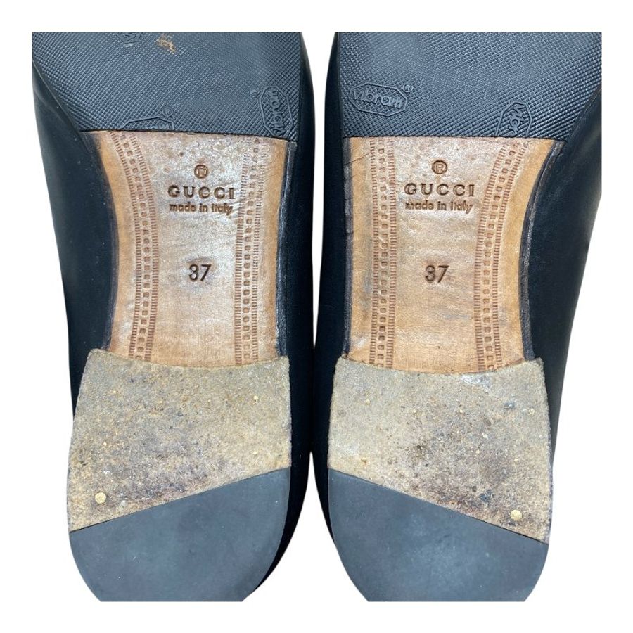 GUCCI 古馳 低跟金釦皮鞋 黑色 金釦 37-9