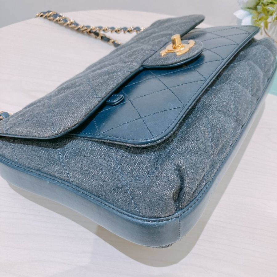 TK2111	香奈兒 牛仔布翻蓋包 Chanel Denim Classic Flap Bag 29cm with Gold Hardware-5