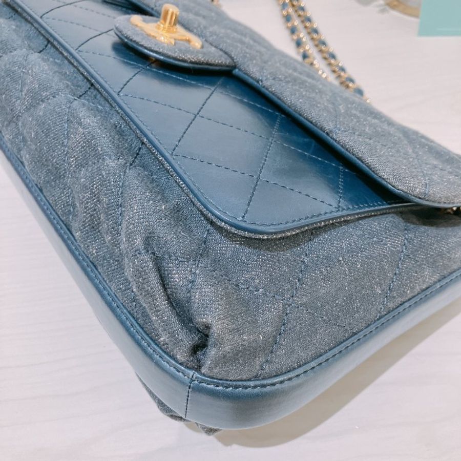 TK2111	香奈兒 牛仔布翻蓋包 Chanel Denim Classic Flap Bag 29cm with Gold Hardware-6