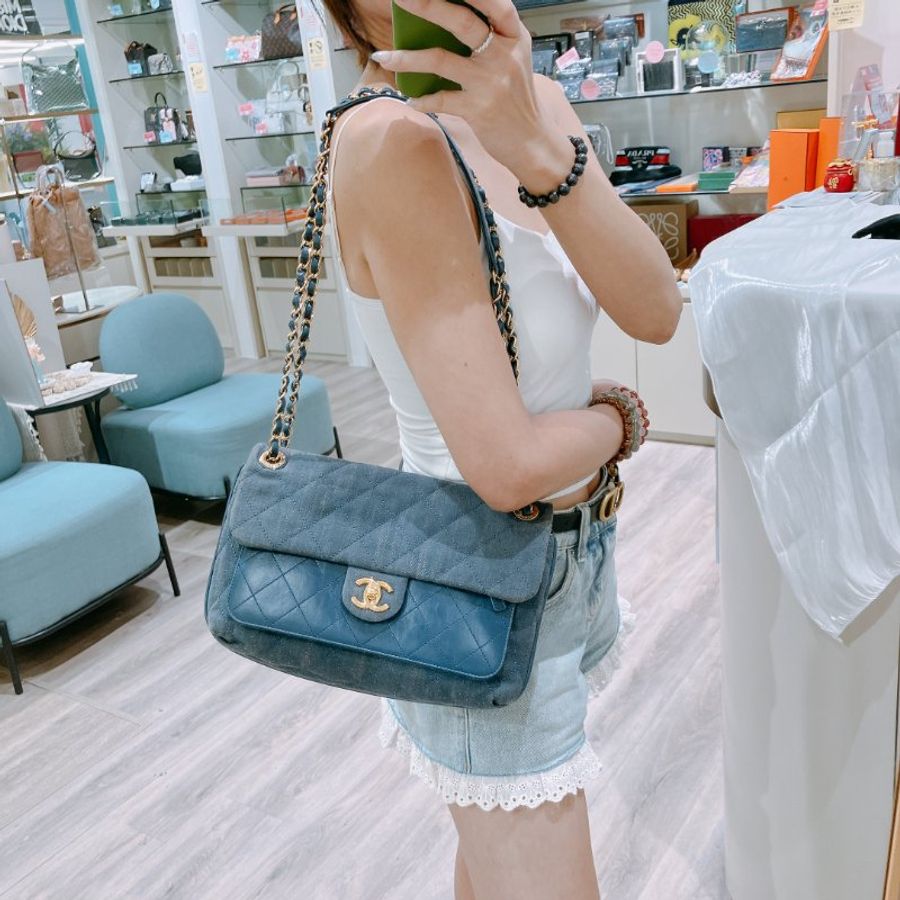 TK2111	香奈兒 牛仔布翻蓋包 Chanel Denim Classic Flap Bag 29cm with Gold Hardware-9