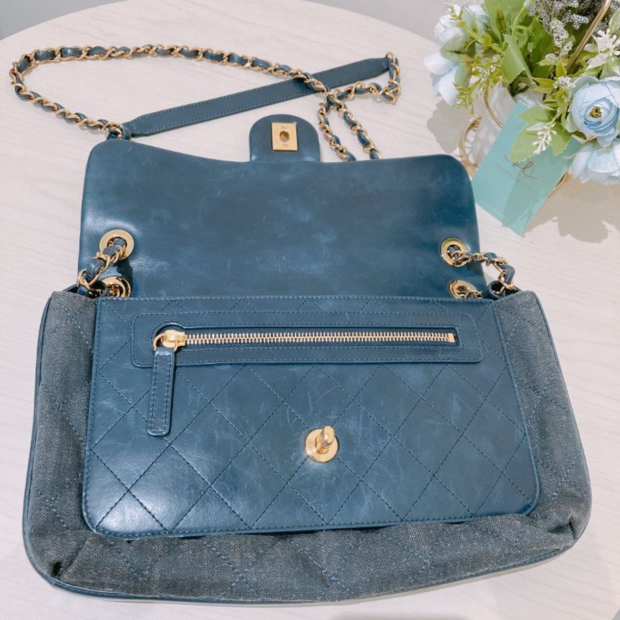 TK2111	香奈兒 牛仔布翻蓋包 Chanel Denim Classic Flap Bag 29cm with Gold Hardware-20
