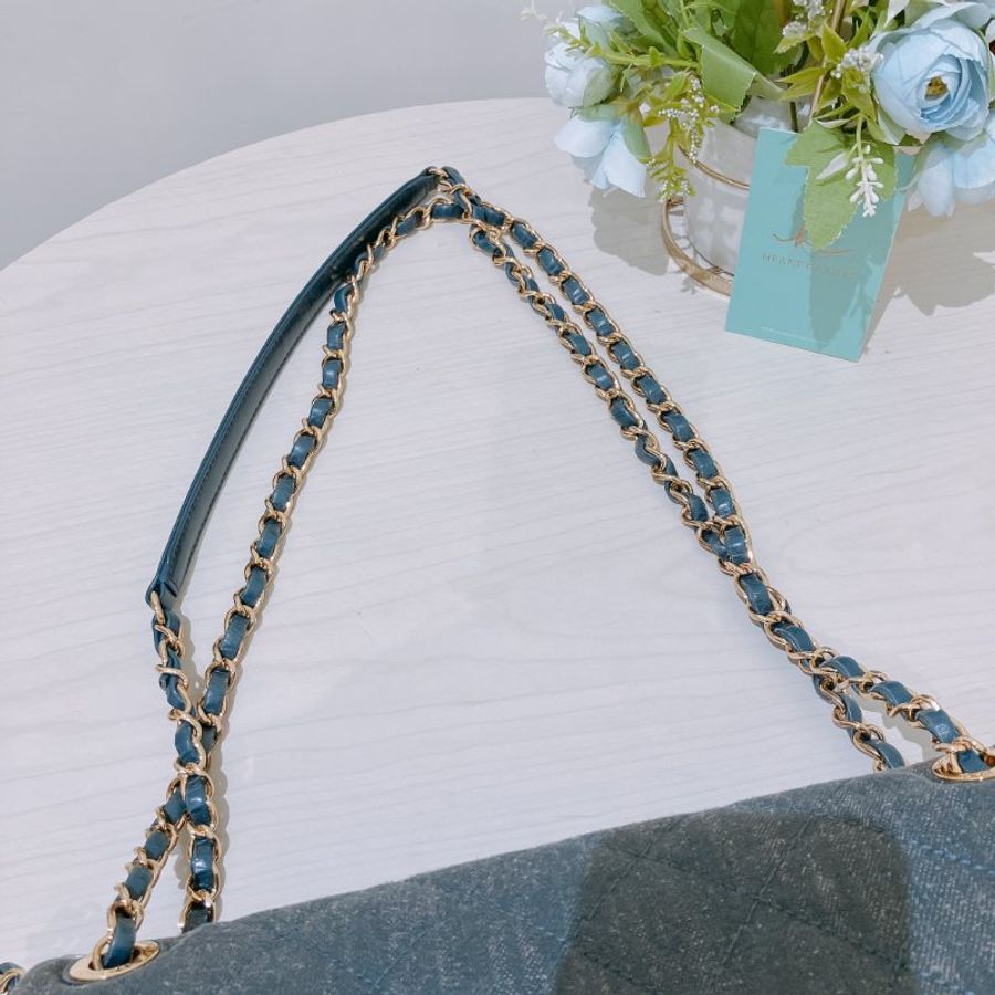TK2111	香奈兒 牛仔布翻蓋包 Chanel Denim Classic Flap Bag 29cm with Gold Hardware-29
