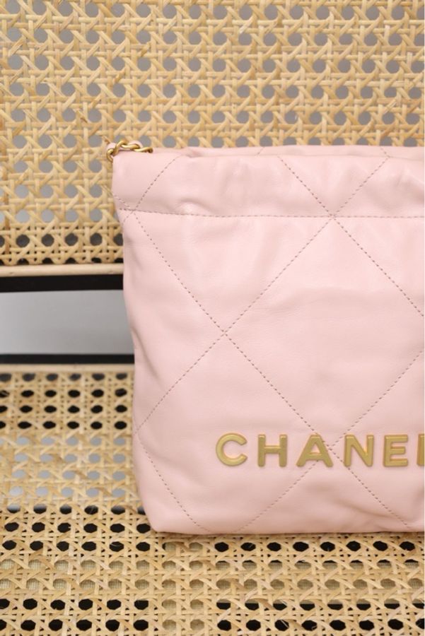 Chanel22bag樱花粉mini单肩包垃圾袋-26