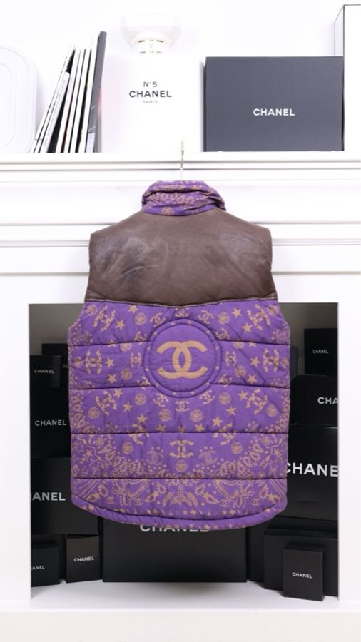 Chanel 14年达拉斯系列紫色拼皮棉服马甲-1