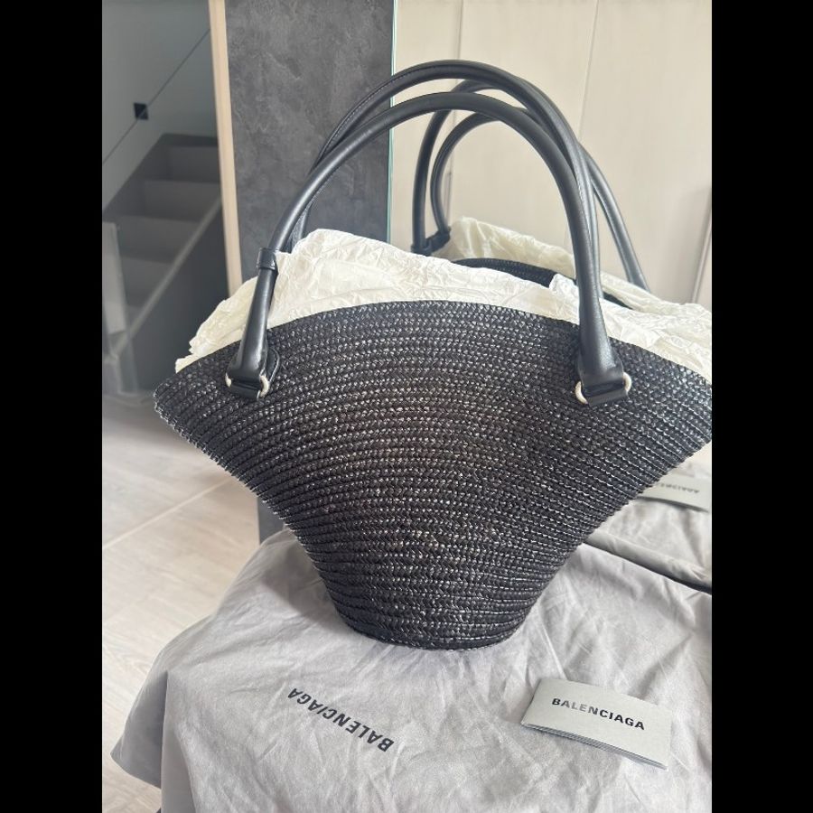 Balenciaga 巴黎世家草帽包，草編手提包，黑色款 中號-2