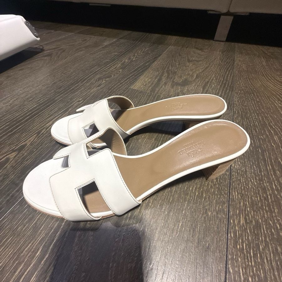 全新Hermes 愛馬仕白色經典有跟拖鞋Oasis 38.5號-0