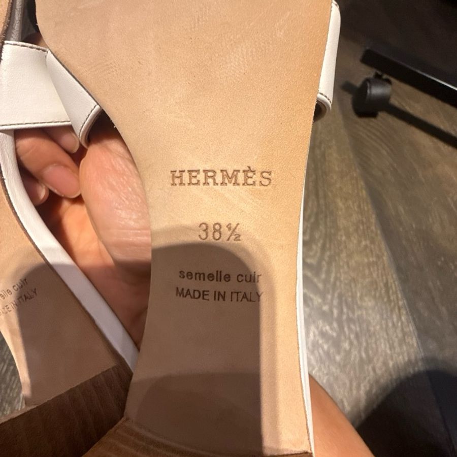 全新Hermes 愛馬仕白色經典有跟拖鞋Oasis 38.5號-3