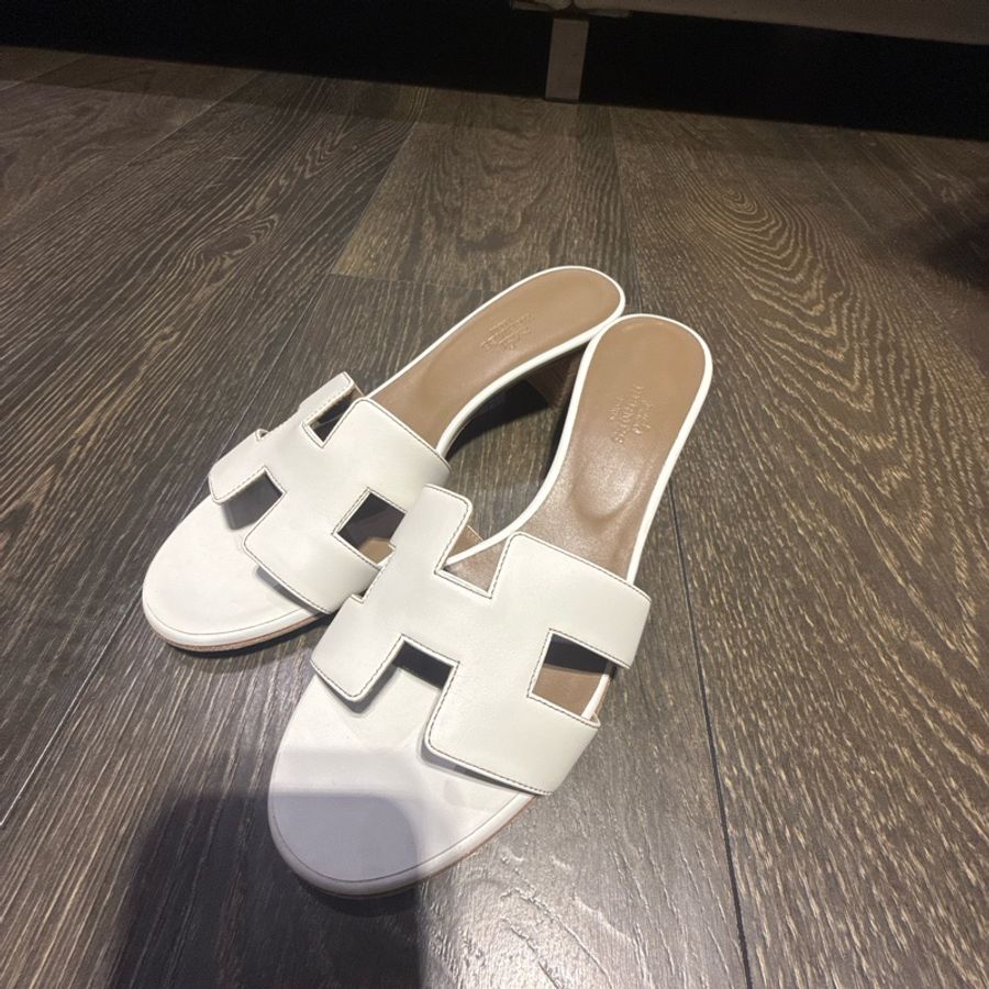 全新Hermes 愛馬仕白色經典有跟拖鞋Oasis 38.5號-5