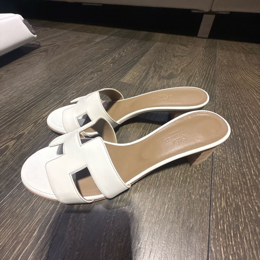 全新Hermes 愛馬仕白色經典有跟拖鞋Oasis 38.5號-6