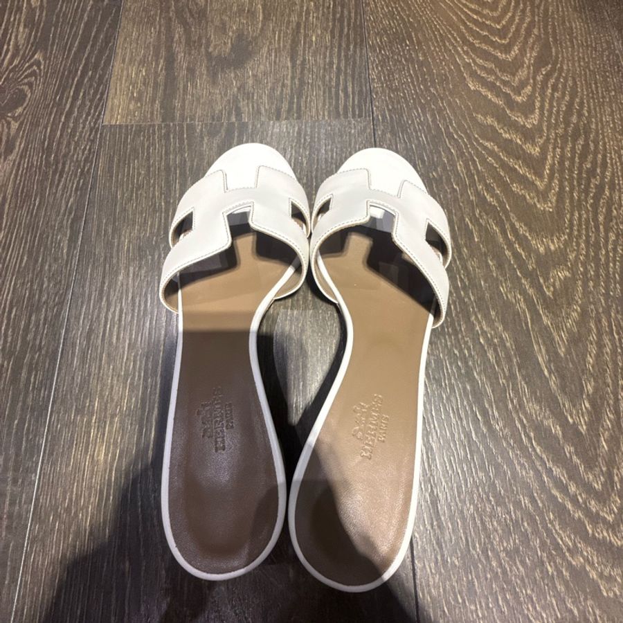 全新Hermes 愛馬仕白色經典有跟拖鞋Oasis 38.5號-7