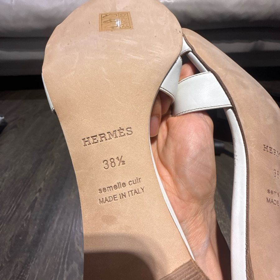 全新Hermes 愛馬仕白色經典有跟拖鞋Oasis 38.5號-10