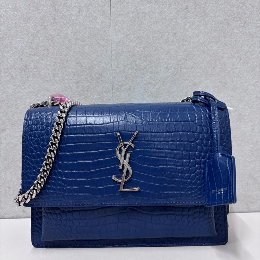 YSL 藍色鱷魚壓紋日落包-1