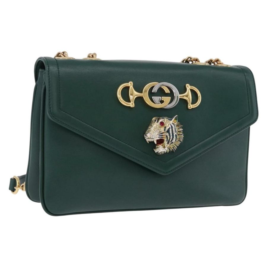 【日本直送】GUCCI Rajah 鏈條單肩包 皮革 綠色 金色 537241 正品 ka5294M-0