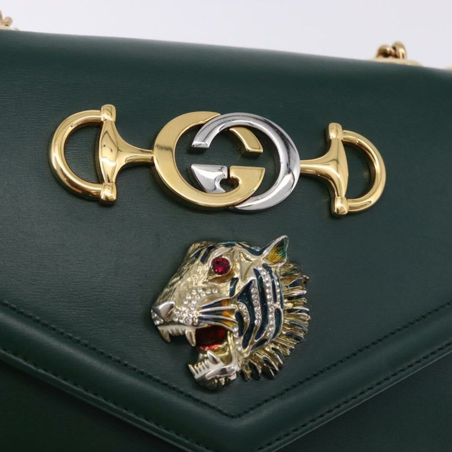 【日本直送】GUCCI Rajah 鏈條單肩包 皮革 綠色 金色 537241 正品 ka5294M-16