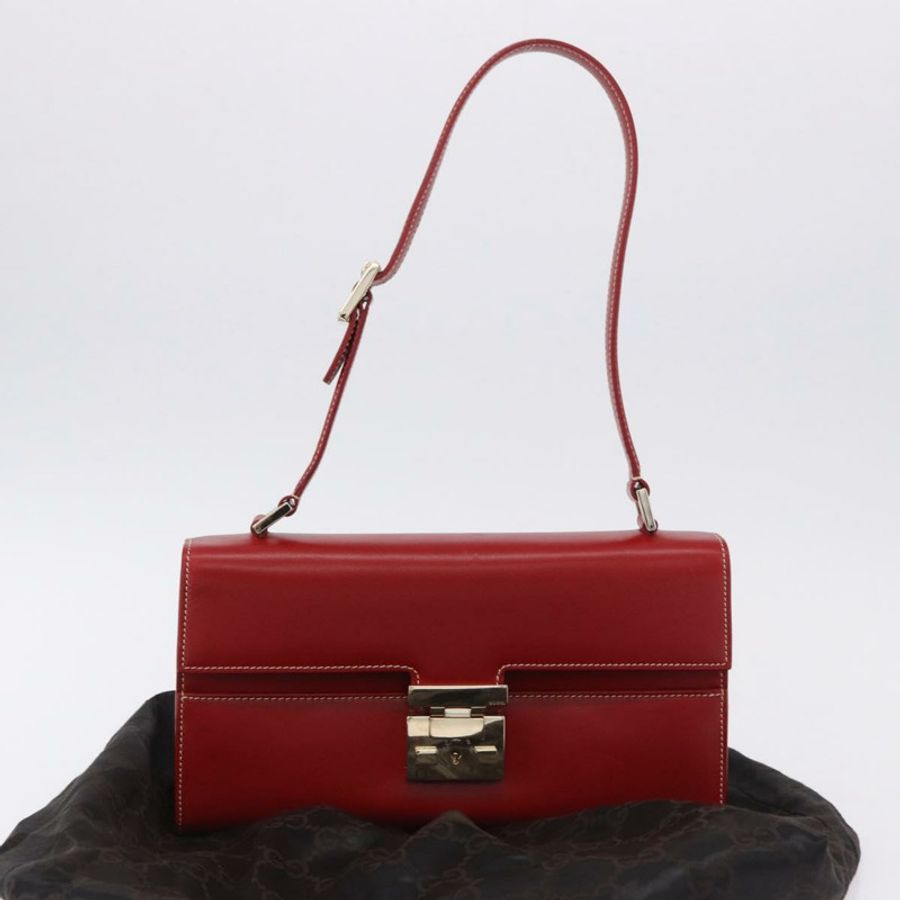 【日本直送】GUCCI Ready Lock 單肩包 皮革 紅色 金色 001 4214 Auth 192221V-11