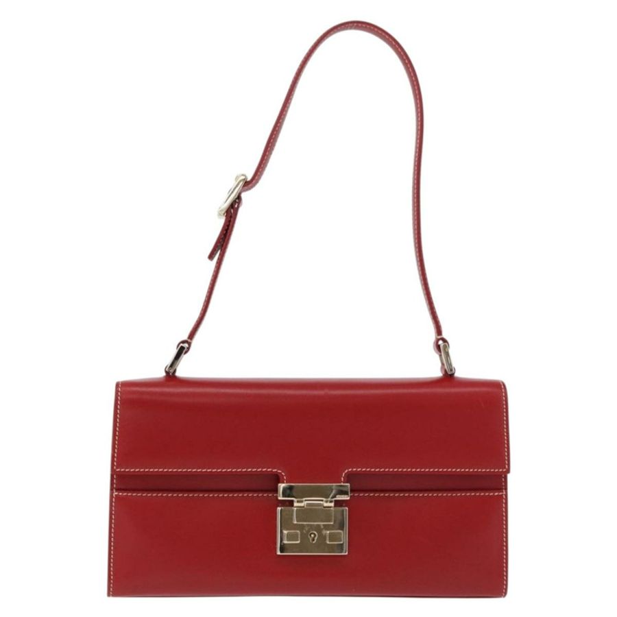 【日本直送】GUCCI Ready Lock 單肩包 皮革 紅色 金色 001 4214 Auth 192221V-12