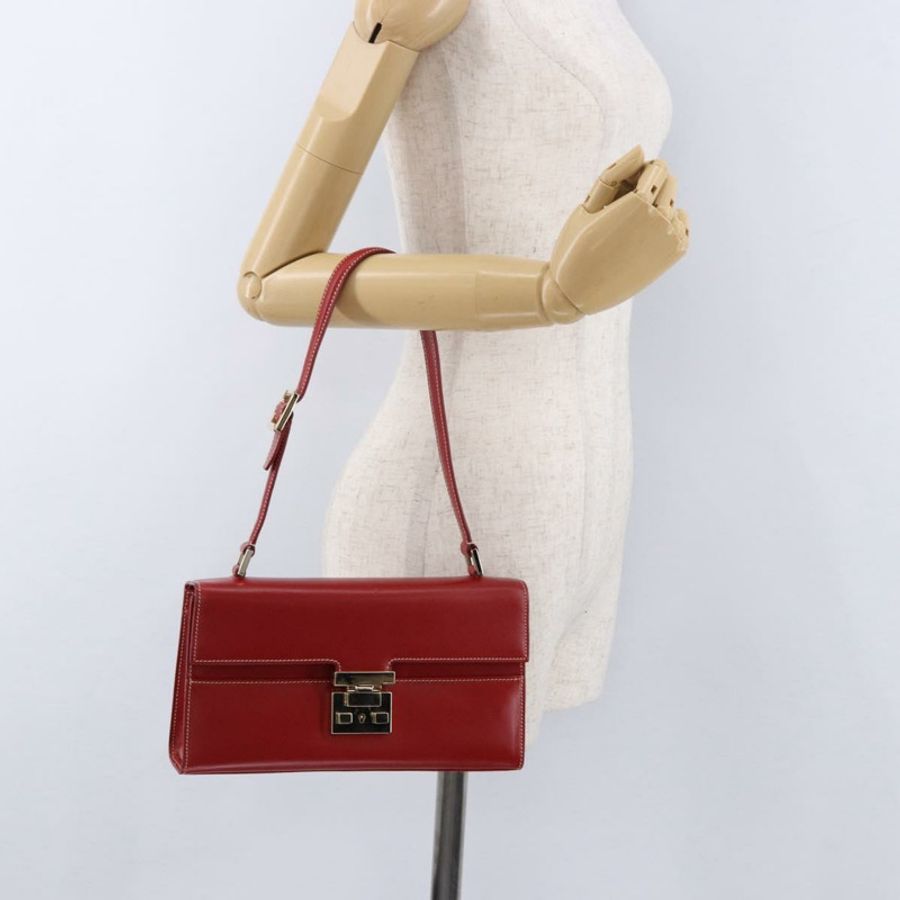 【日本直送】GUCCI Ready Lock 單肩包 皮革 紅色 金色 001 4214 Auth 192221V-29