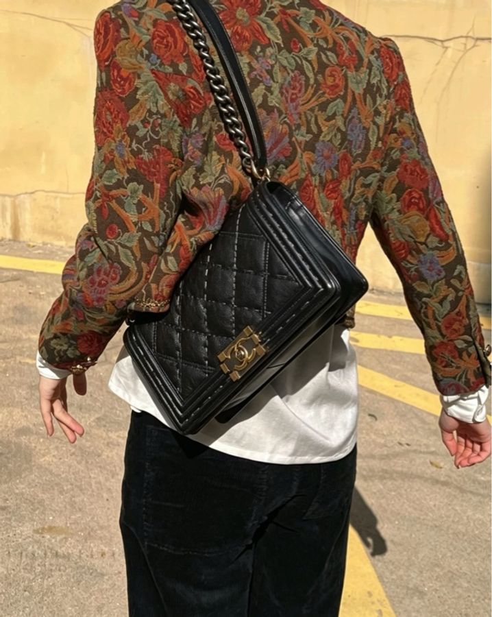 Chanel/香奈兒 Leboy中號15S黑色牛皮外縫線鴛鴦扣鏈條包肩背包-2