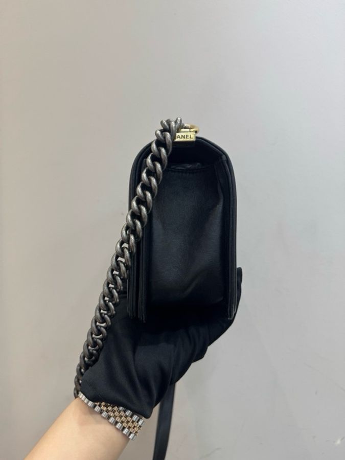 Chanel/香奈兒 Leboy中號15S黑色牛皮外縫線鴛鴦扣鏈條包肩背包-6