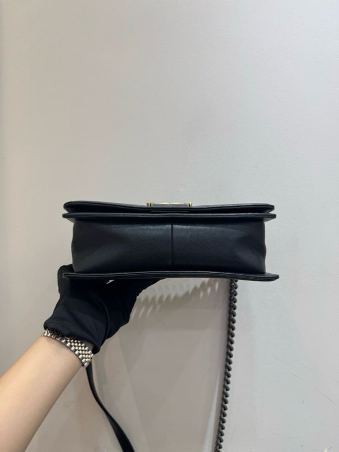 Chanel/香奈兒 Leboy中號15S黑色牛皮外縫線鴛鴦扣鏈條包肩背包-7