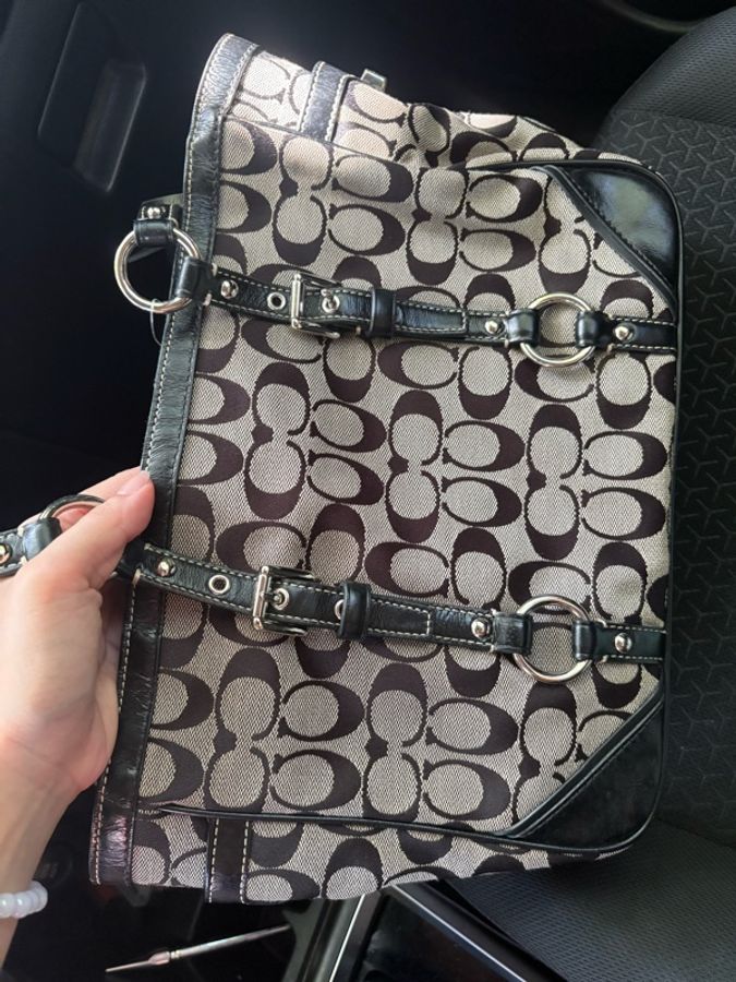 Coach vintage 黑灰色 老花托特單肩包-3