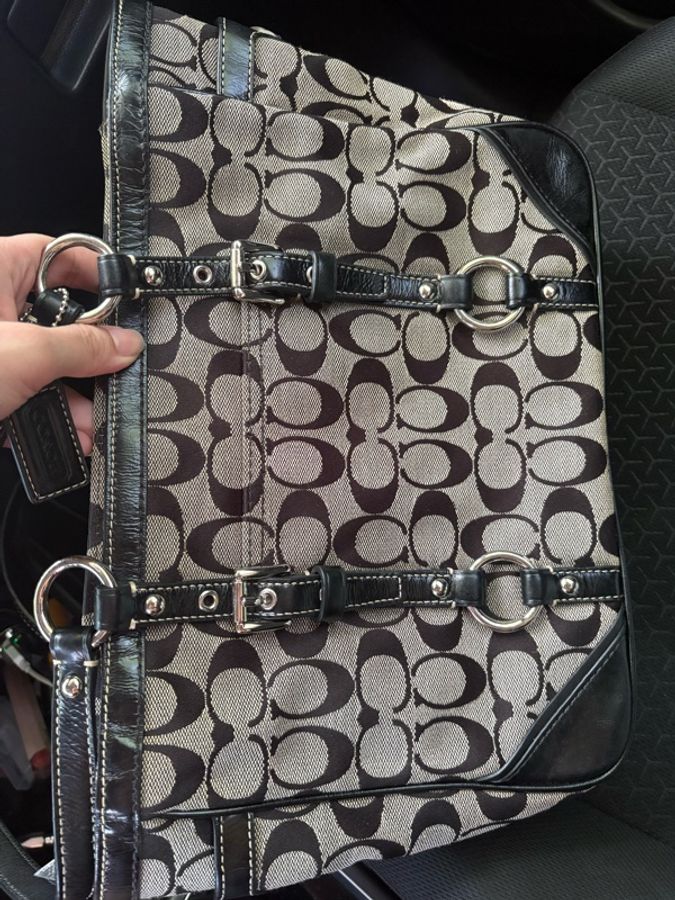 Coach vintage 黑灰色 老花托特單肩包-4