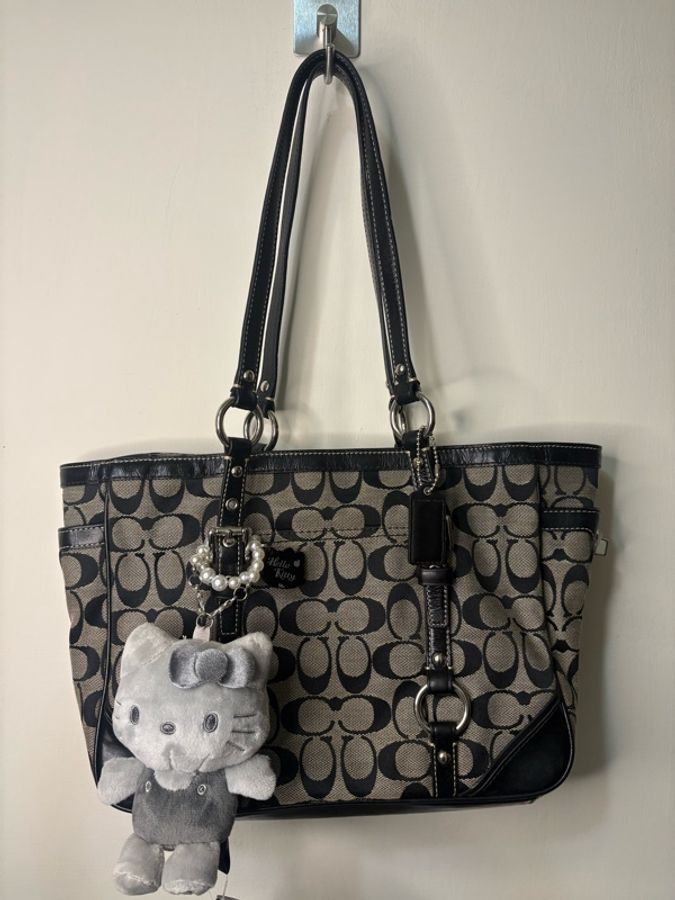 Coach vintage 黑灰色 老花托特單肩包-6