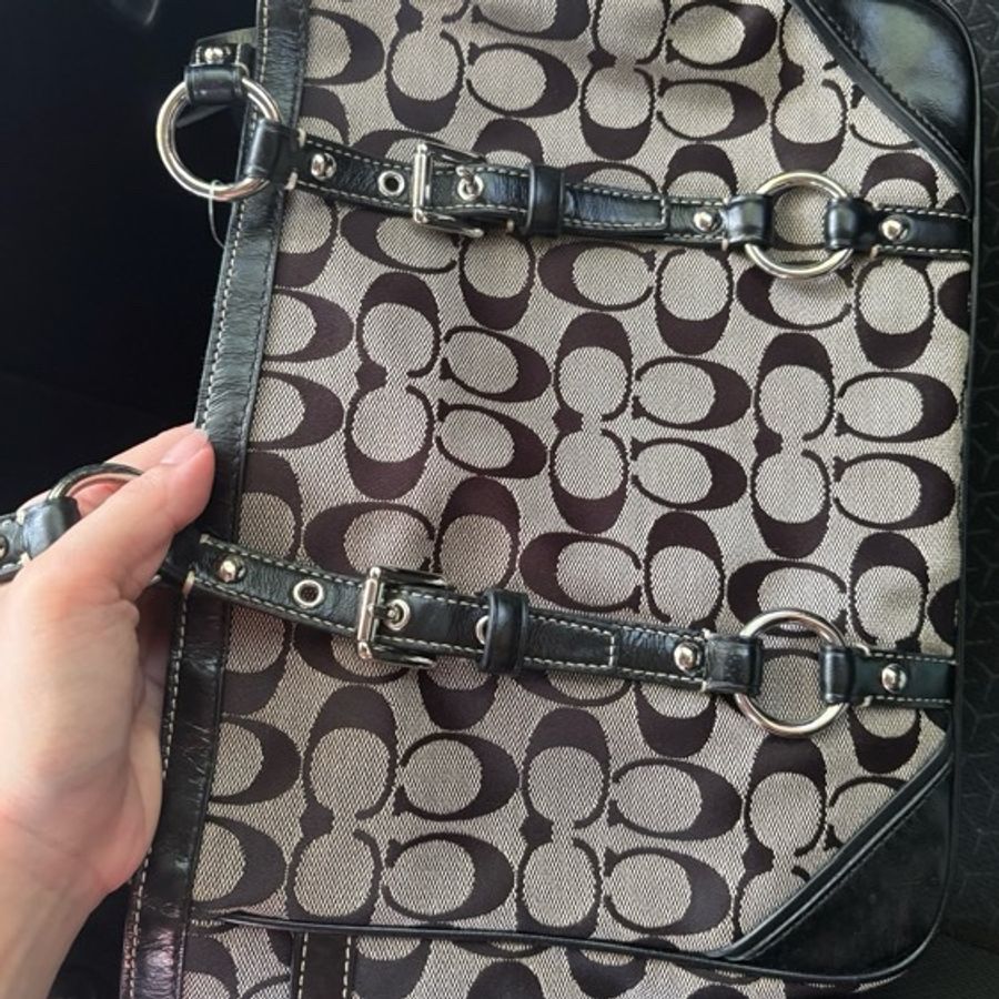 Coach vintage 黑灰色 老花托特單肩包-12