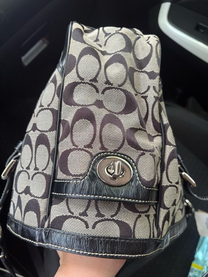 Coach vintage 黑灰色 老花托特單肩包-14