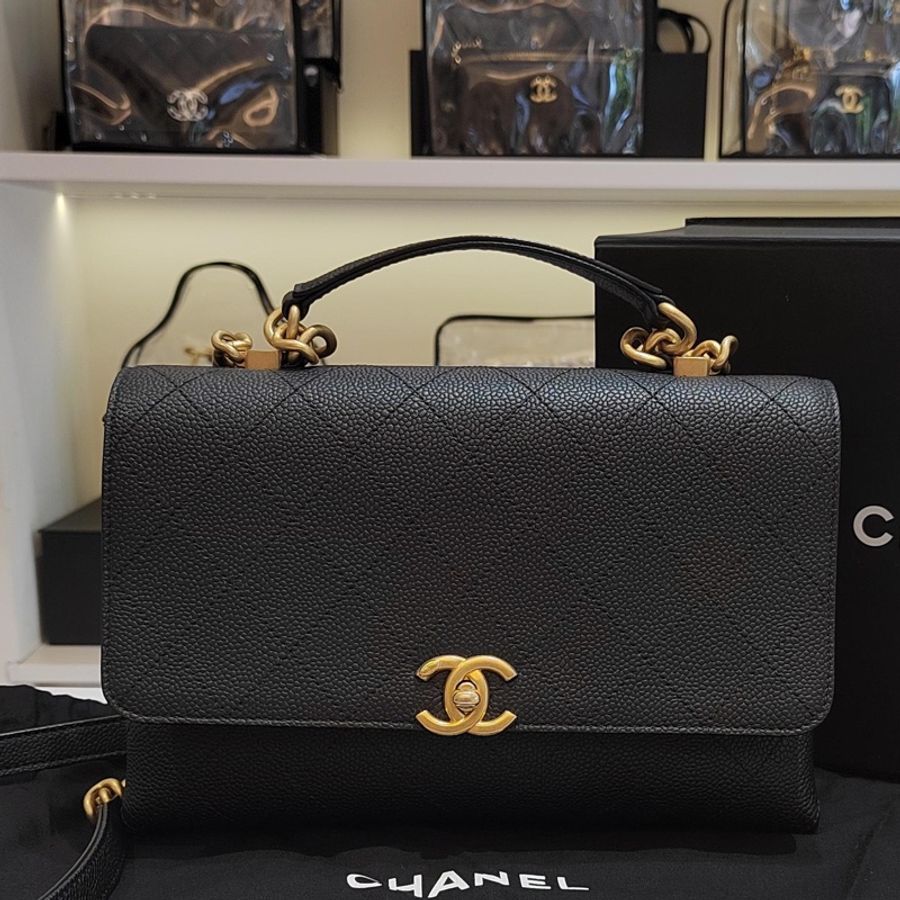 CHANEL香奈兒 Chic Affinity黑金荔枝皮鏈條包手提單肩斜挎包-0