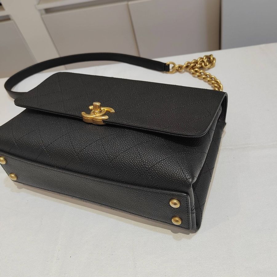 CHANEL香奈兒 Chic Affinity黑金荔枝皮鏈條包手提單肩斜挎包-3