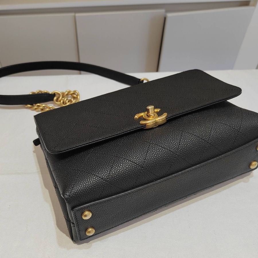 CHANEL香奈兒 Chic Affinity黑金荔枝皮鏈條包手提單肩斜挎包-4