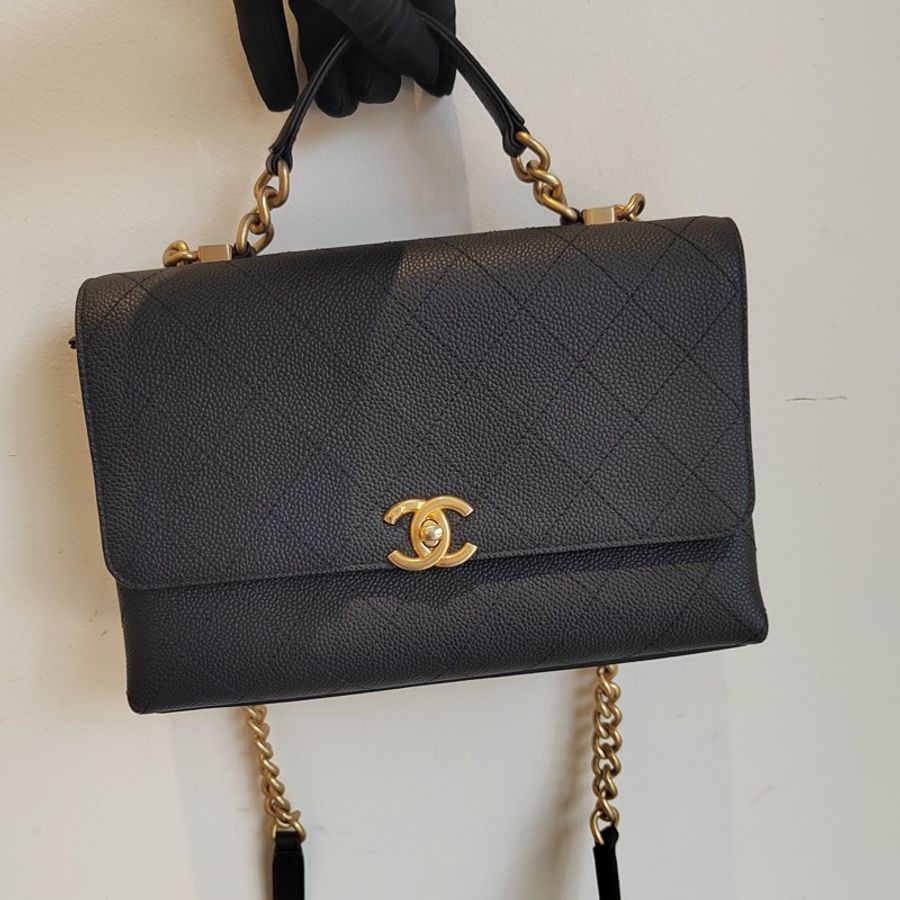 CHANEL香奈兒 Chic Affinity黑金荔枝皮鏈條包手提單肩斜挎包-5