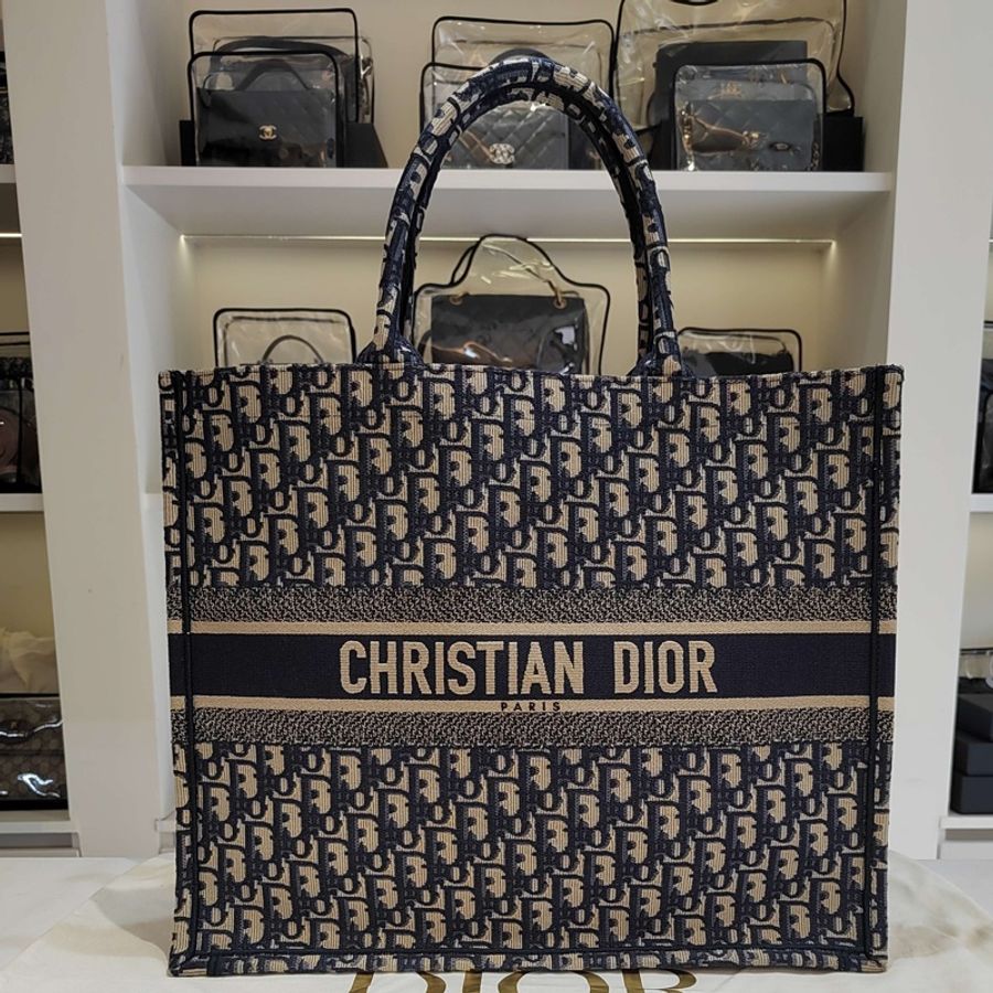 Dior迪奧經典藍色Oblique老花Book Tote大號老花托特包,尺寸:42*35cm,-0