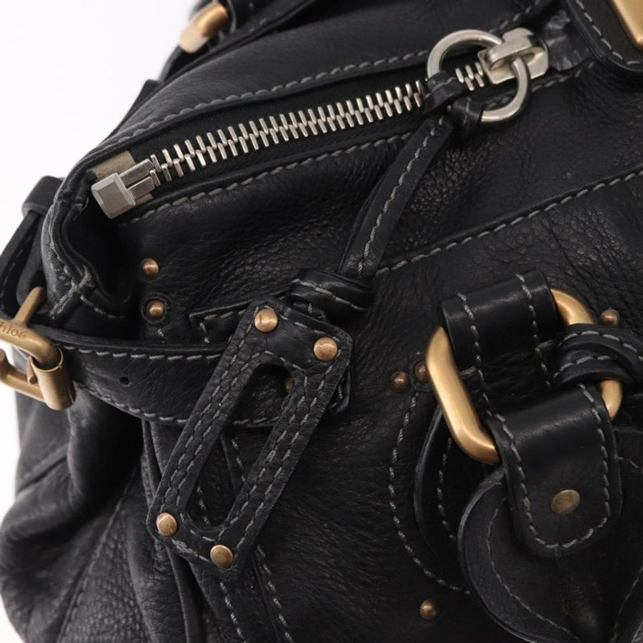 【日本直送】Chloe Paddington 手提包,黑色金色皮革,正品 SW2641M-18