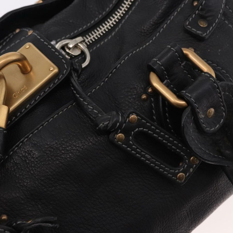 【日本直送】Chloe Paddington 手提包,黑色金色皮革,正品 SW2641M-19