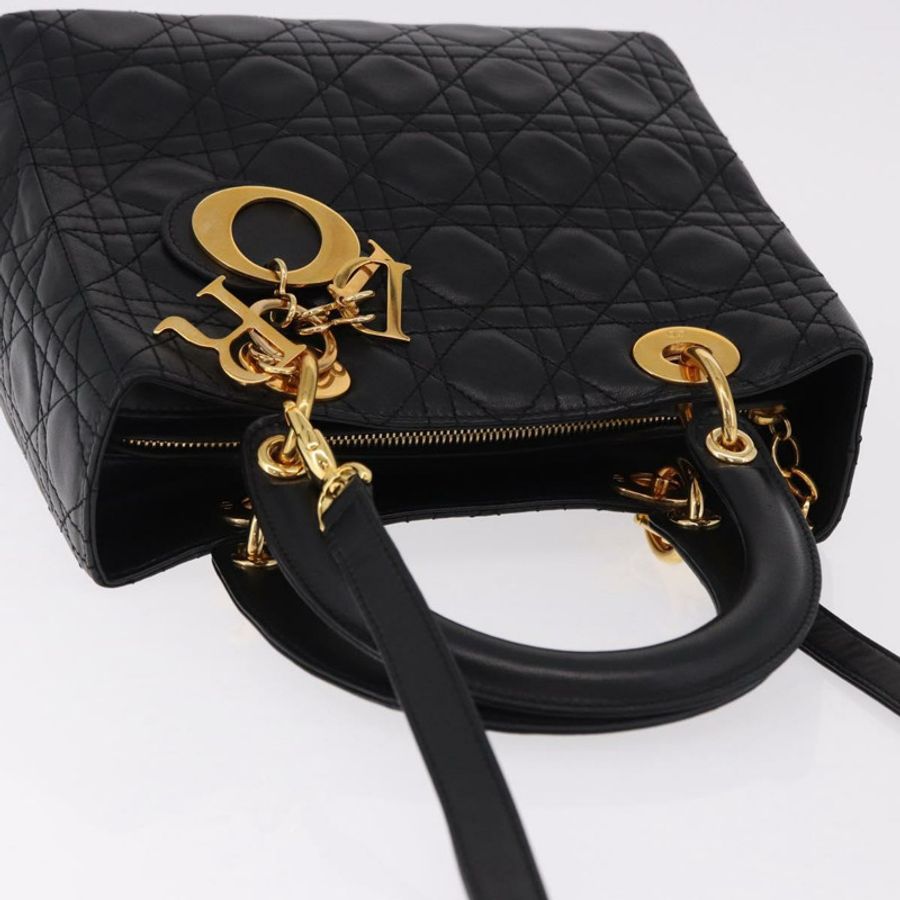【日本直送】Christian Dior Canage 手袋,羊皮材質,黑色,金色,正品 yk20628SAM-5