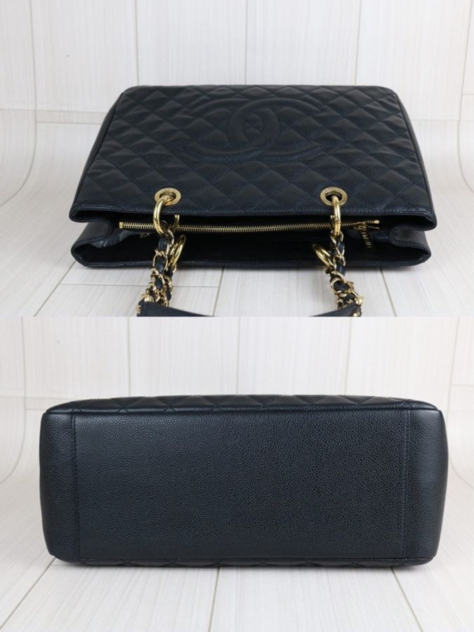 「JL精品代購」98新 Chanel香奈兒黑金荔枝牛皮GST-4