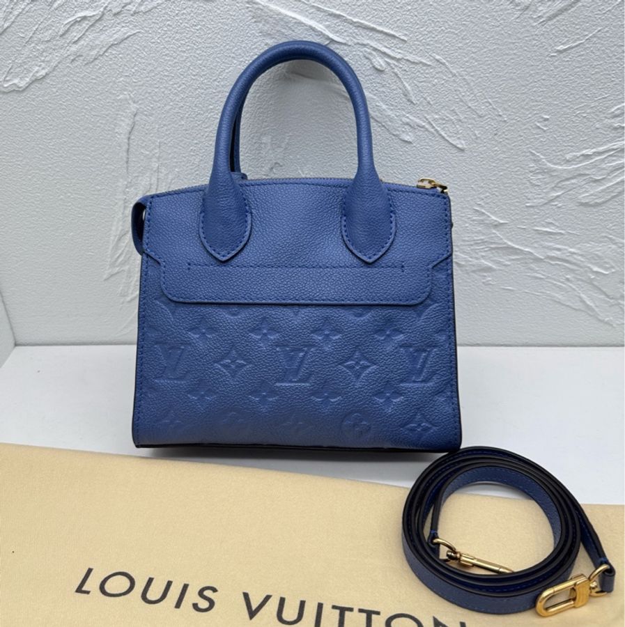 97新,LV路易威登mini pont neuf藍色全皮壓紋老花單肩斜挎手提包,16年編碼-0
