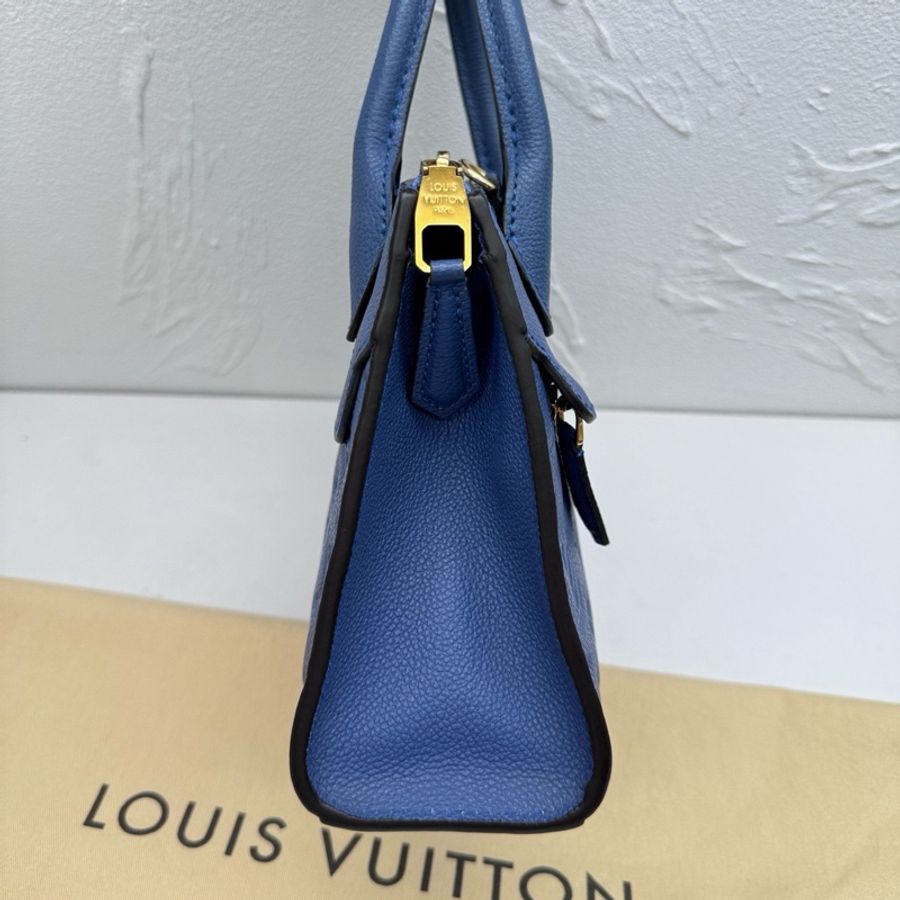 97新,LV路易威登mini pont neuf藍色全皮壓紋老花單肩斜挎手提包,16年編碼-1
