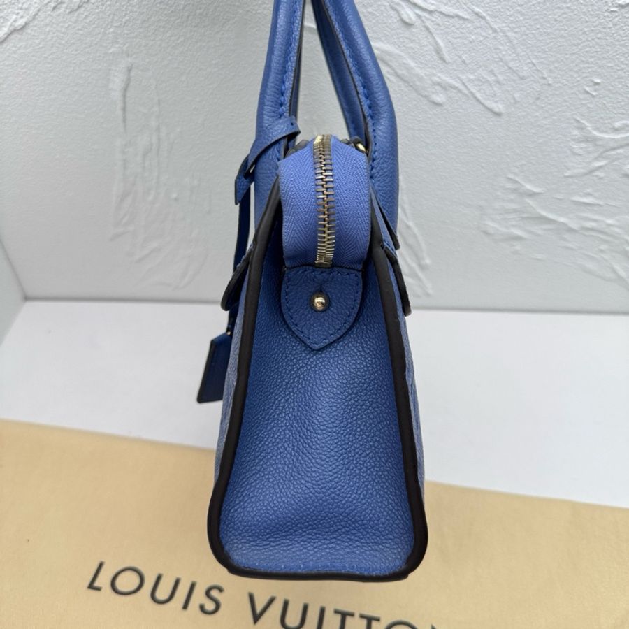 97新,LV路易威登mini pont neuf藍色全皮壓紋老花單肩斜挎手提包,16年編碼-2