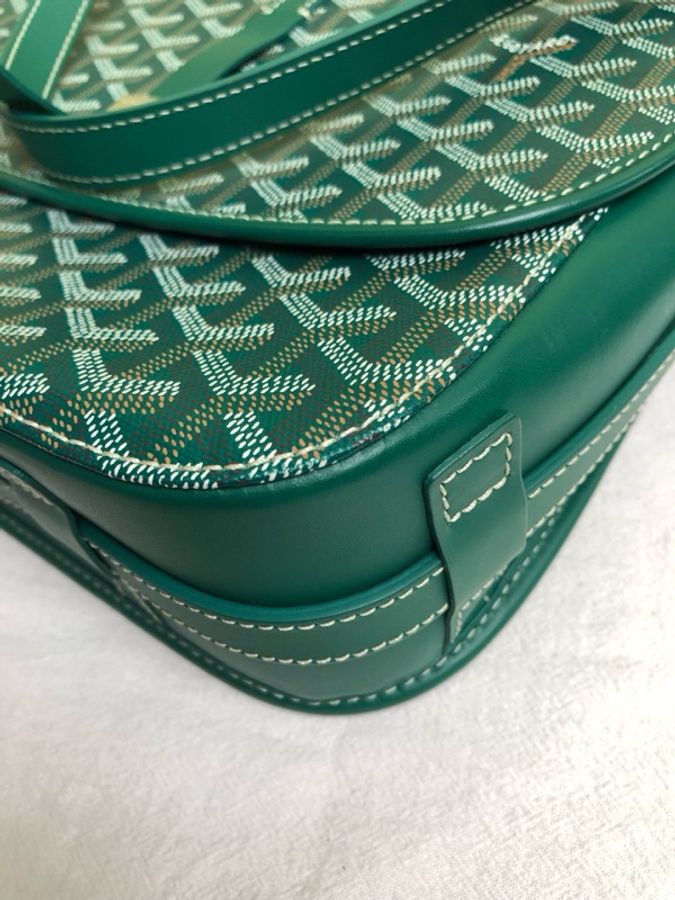 GOYARD 戈雅 綠色銀扣Belvédère老花郵差包 尺寸26.5*8*22-6