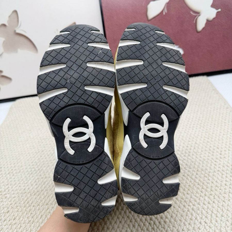 香奈兒Chanel 黃色麂皮 小牛皮 運動鞋 36.5碼 低幫厚底-5