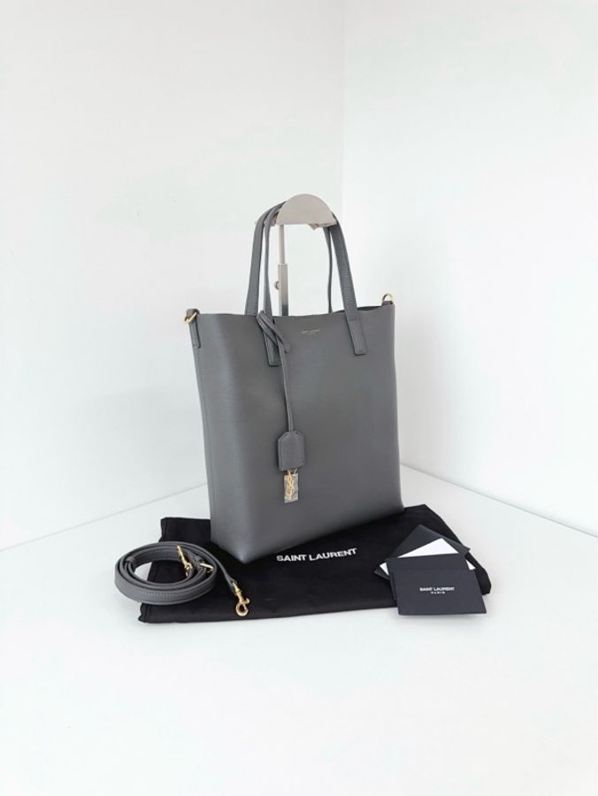 ✨YSL|水泥灰色金扣 竪版托特包 |閒置98新2022年-3