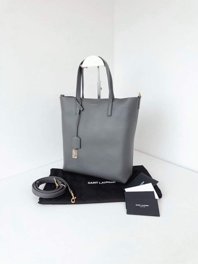 ✨YSL|水泥灰色金扣 竪版托特包 |閒置98新2022年-4